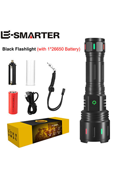 Choice مصباح يدوي أسود (مع 1 × 26650) عالي الطاقة للبحث والتكبير، ضوء قوي، مصباح يدوي تكتيكي للتخييم والمغامرات