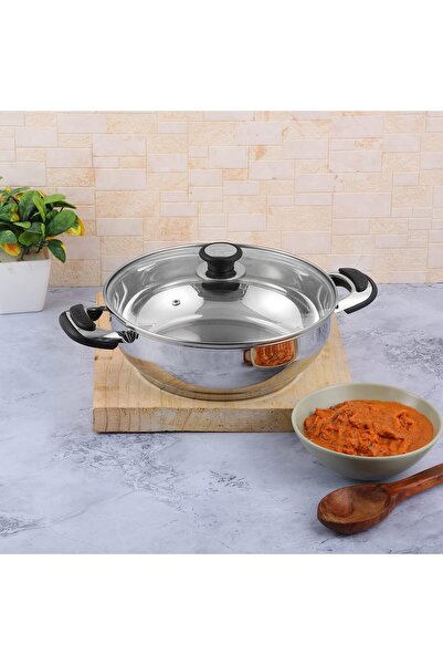 Vinod Durban Stainless Steel Kadai with Tempered Glass Lid, 30 cm (5.8 L)