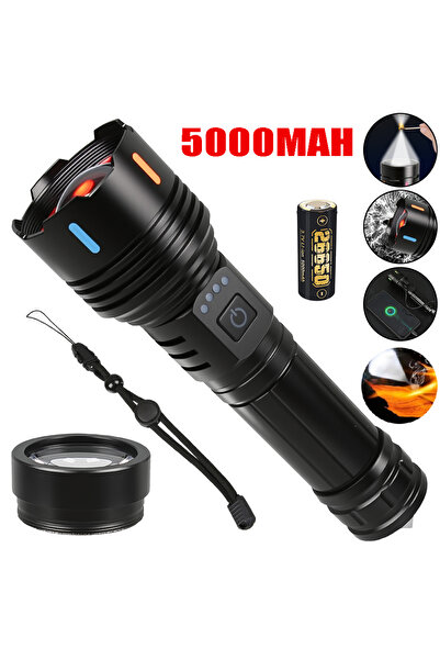 Choice مصباح يدوي قوي من طراز B بقدرة 1000000 لومن من النوع C مزود بمصباح LED قابل لإعادة الشحن ويستخدم بطارية 26650 ومدعم في حالات الطوارئ