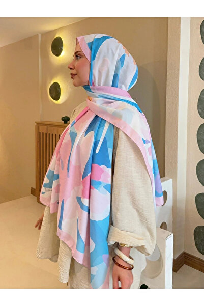 Nûda - Tarzın Değil , Tavrın Zarafeti Şal moale din bumbac cu model, seria inspiraţională, cu margine albastru-roz
