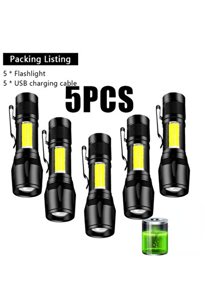 Choice 5 قطع من مصابيح LED صغيرة فائقة السطوع من KDULIT قابلة للتكبير والتصغير ومصباح محمول قابل لإعادة الشحن عبر USB ومصباح تكتيكي