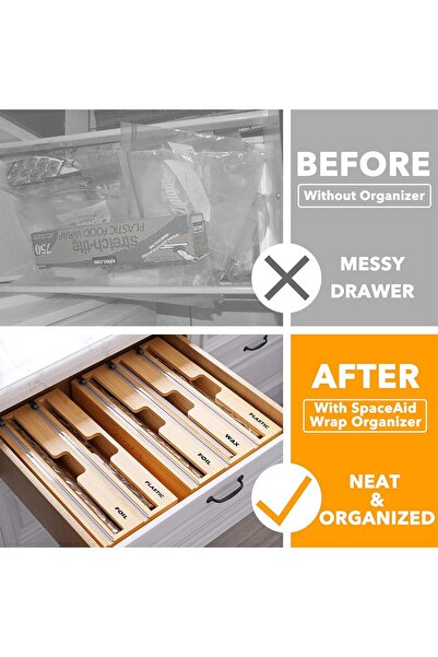 SpaceAid 2-in-1 Bamboo Wrap Dispenser with Cutter and Labels – Fits 12-inch Rolls