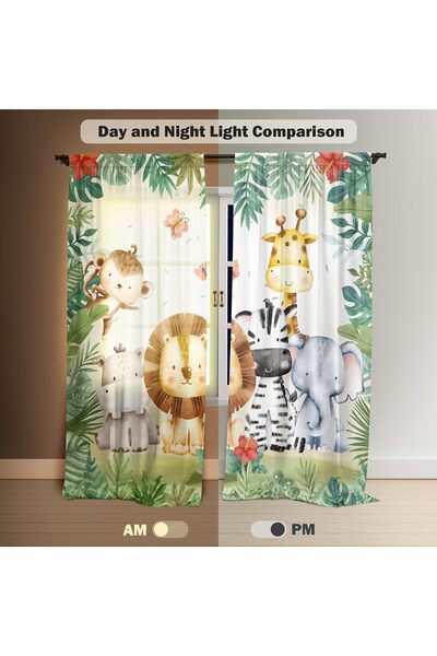 genernic Yelinata 2.08×2.13 m Safari Forest Cartoon Watercolor Durable Fabric Window Curtains