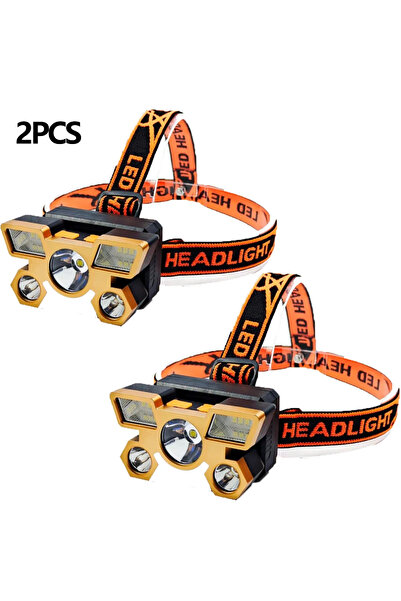 Choice XY501 Red 2pcs Outdoor High brightness 5LED Headset flashlight Outdoor household portable USB rechar