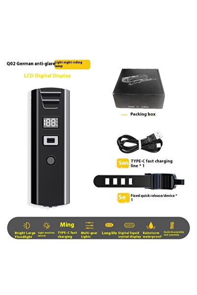 Choice مصباح دراجة Q02 محمول، مصباح يدوي IPX6 من الألومنيوم، مصباح أمامي من النوع C، شحن من النوع C للدراجات الجبلية والطرق