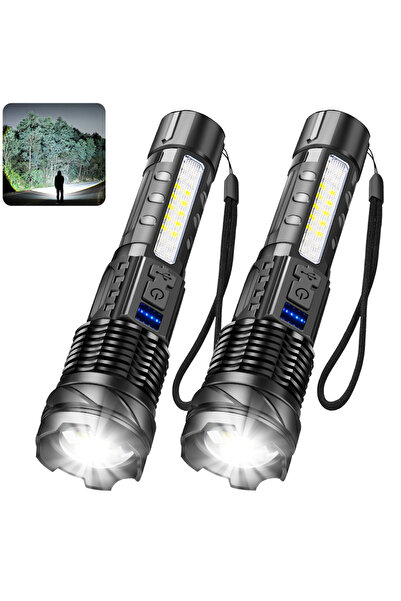 Choice 2 قطعة مصباح يدوي LED قابل لإعادة الشحن، مصباح يدوي عالي الطاقة وقوي الإضاءة، طويل المدى، تكتيكي، تكبير L