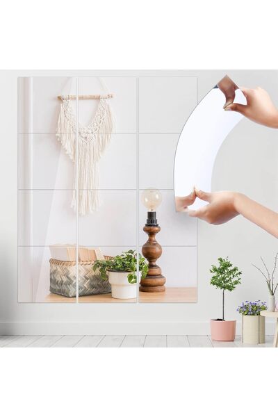 JUNEBRUSHS Frameless Self-Adhesive Acrylic Mirror Tiles, 18-piece 20×20 cm