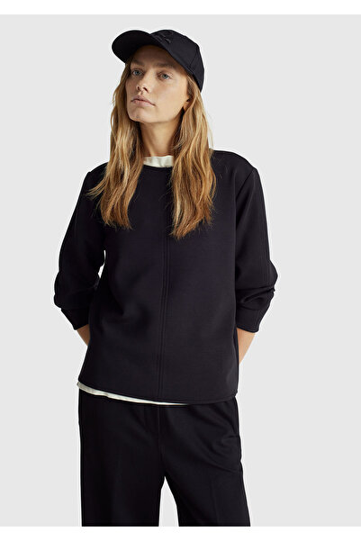 United Colors of Benetton Women's Black Modal Blend Label Detailed Crew Neck Sweatshirt