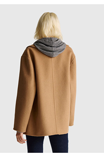 United Colors of Benetton Women's Brown Wool and Viscose Buttoned Blended Double-Breasted Short Coat