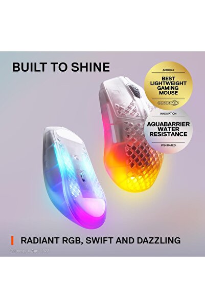 SteelSeries Aerox 3 Wireless Ghost (2022) - Super Light Gaming Mouse, 68g, IP54, 200h Battery