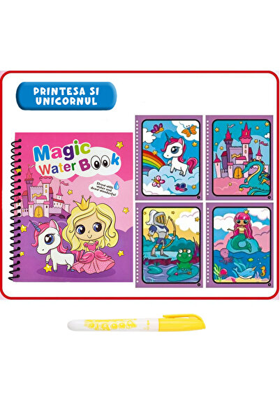 Pitikot Set 8 Carti de Colorat cu Apa pentru Fete, Unicorni, Printese, Minnie, Elsa, Hello Kitty