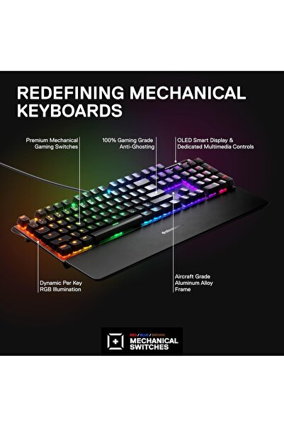 SteelSeries Apex 7 - Mechanical Gaming Keyboard - OLED Display - Red Switches - American (QWERTY) La