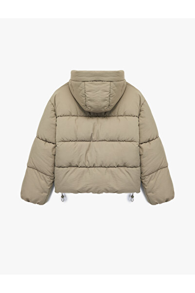 Koton Άνετο παλτό με φερμουάρ με κουκούλα καπιτονέ ψηλός λαιμός φουσκωτό παλτό