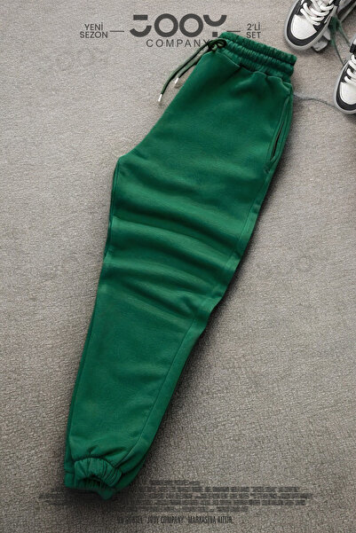 Jooy Green Half-Zip Sweatshirt - Sweatpants 3 Thread Combed Cotton Set