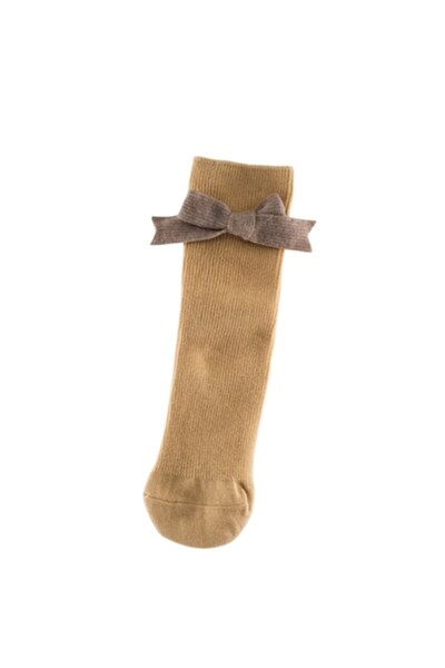 Mixbo - Children's socks with brown bow, cotton, mustard, 2-5 years