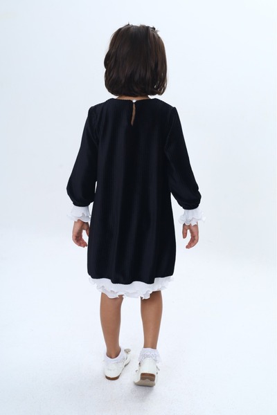 Toontoy Girl's Velvet Ruffle Detailed Dress