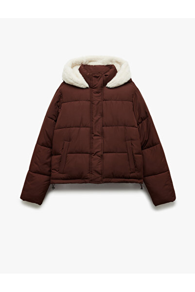 Koton Hooded Inflatable Jacket with Zippered Plush Interior and Snap Button Pockets