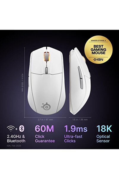 SteelSeries Rival 3 Wireless Gen 2 Gaming Mouse - White