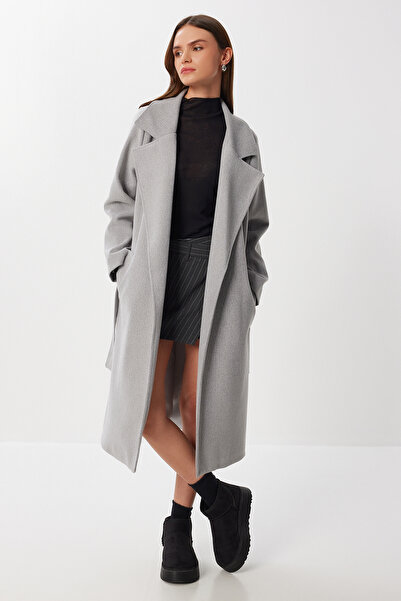 Lovelyİstanbul decolteu petrecut în V Palton cu bretele LGP0030 GREY