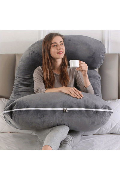 MIXSNOW Cool J-shaped Pregnancy Pillow, Perfect Sleep For Mother, Support For Pregnant Mothers - Gray