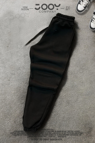 Jooy Black Half-Zip Sweatshirt - Sweatpants 3 Thread Combed Cotton Set