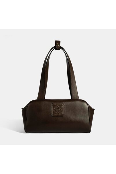 Desa Women's Dark Brown Monogram Logo Leather Shoulder Bag