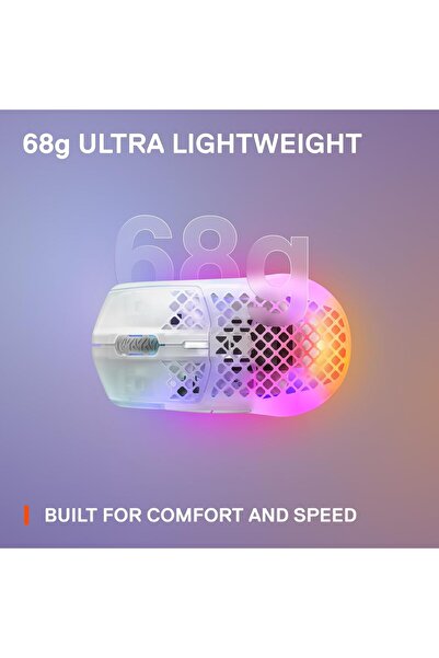 SteelSeries Aerox 3 Wireless Ghost (2022) - Super Light Gaming Mouse, 68g, IP54, 200h Battery