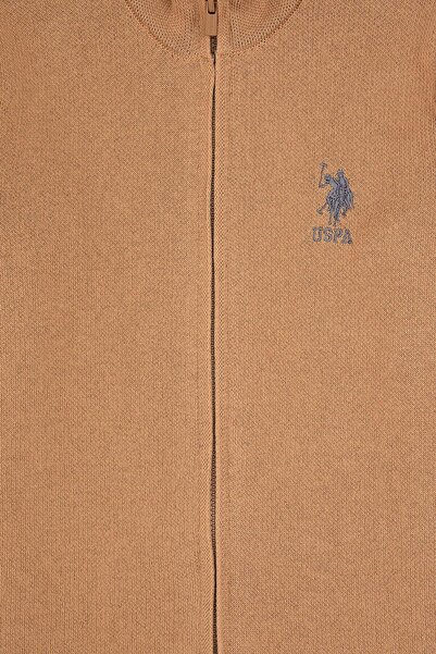 U.S. Polo Assn. Boy's Camel Zippered Knitwear Cardigan 50317144-Vr015