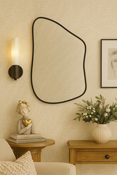 Fawdecor Premium Şık Asimetrik Ahşap Çerçeveli Duvar Banyo Hol Aynası - Moder...