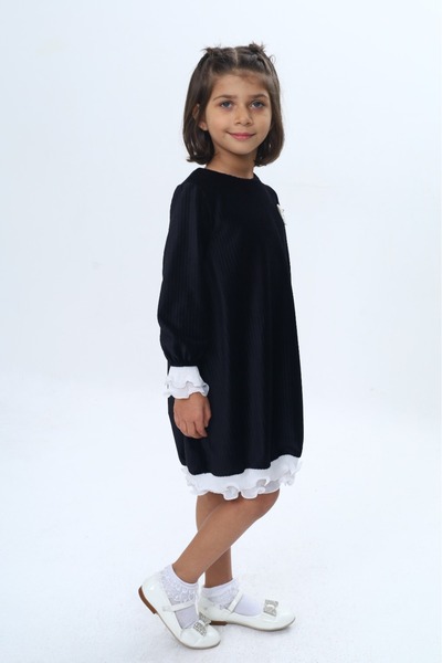 Toontoy Girl's Velvet Ruffle Detailed Dress