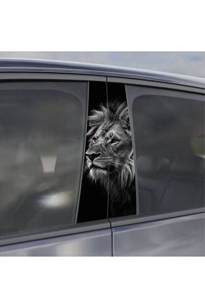 StickITsibiu Set Stickere Stâlpi Auto – Majestic Lion Black Edition | 2 Buc – 49×21 cm | Print Premium Laminat