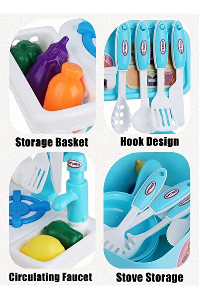 Generic Children's Role-Playing Kitchen Toy Set, Indoor DIY Kitchen Toy Game,blue