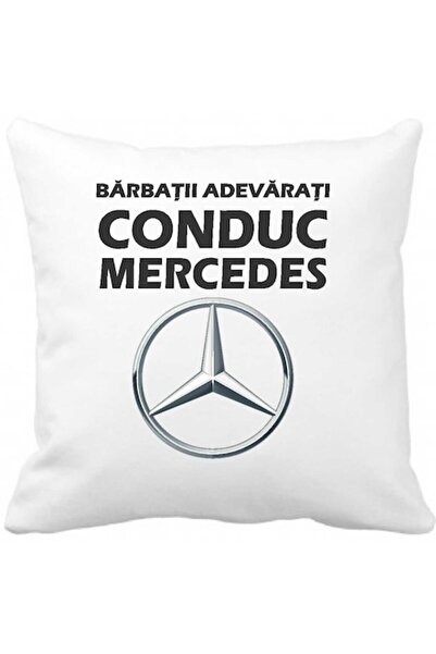 CRD PRINT Personalized pillow with text "Real men drive Mercedes", 40 x 40 cm, polyester, white