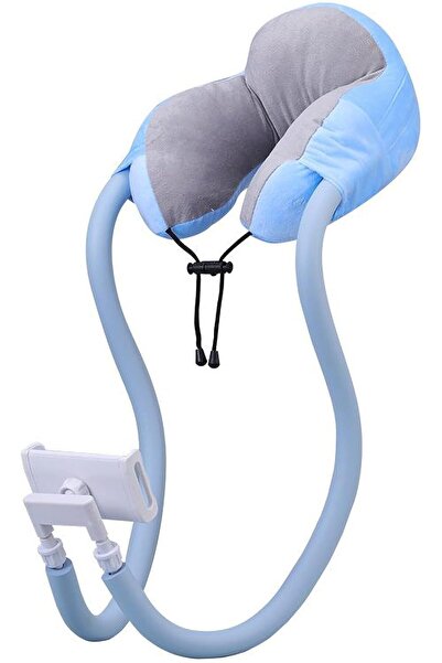 Arabest Neck Phone Holder, Lazy Gooseneck Phone U Pillow Holder Bracket,360°Rotate Tablet Stand (Blue)