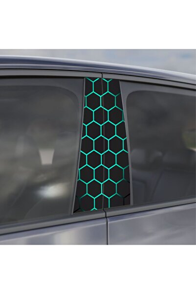 StickITsibiu Car Door Pillar Sticker Set – Teal Hexa Grid Sport Edition – 2 Pieces, Laminated