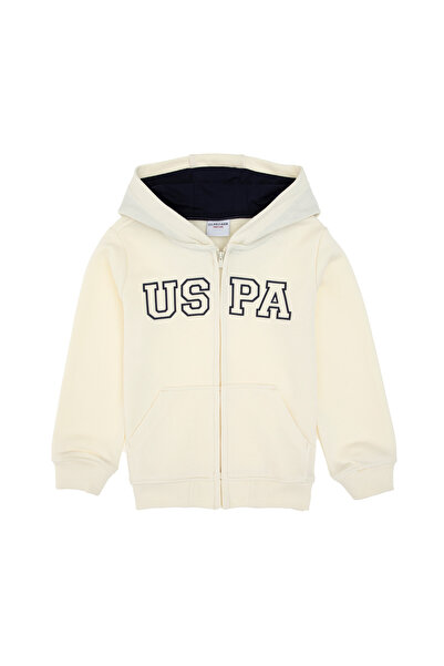 U.S. Polo Assn. Boy's Cream Zippered Hooded Sweatshirt 50313844-Vr256