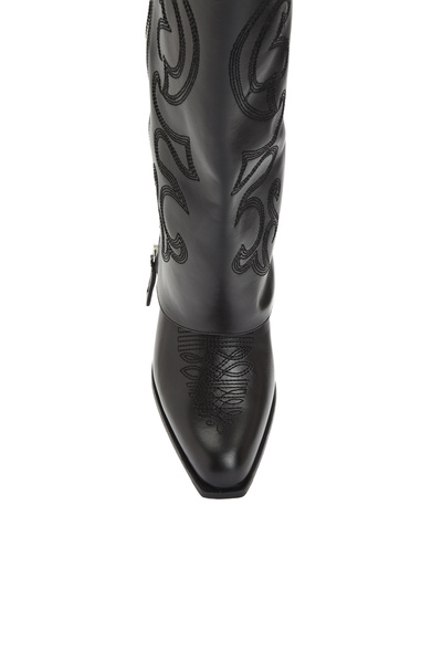 Network Siyah Desenli Kadın Deri Çizme