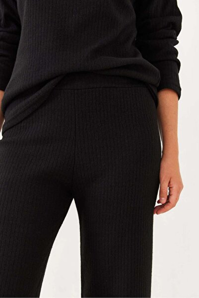 Asil Modest Crew Neck Basic Top and Bottom Cotton Knitted Set