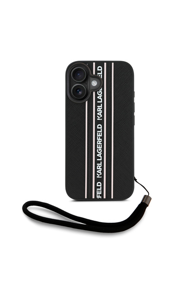 Karl Lagerfeld Saffiano Athleisure Stripe Striped iPhone 16 Case with Strap