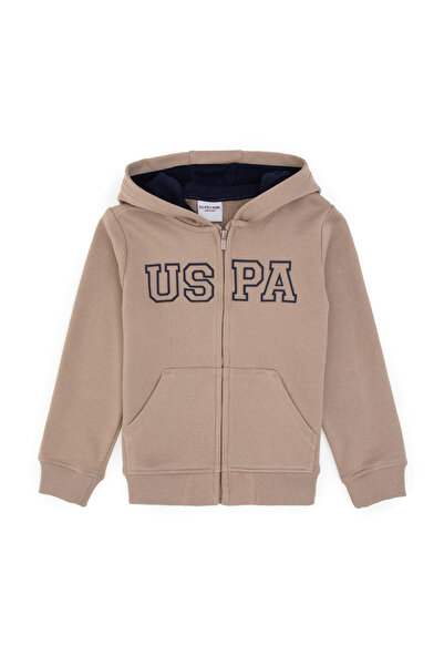 U.S. Polo Assn. Boy's Dark Beige Zippered Hooded Sweatshirt 50313844-Vr088