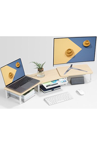 Generic ETHU Dual Monitor Stand Riser with Drawer - Maple
