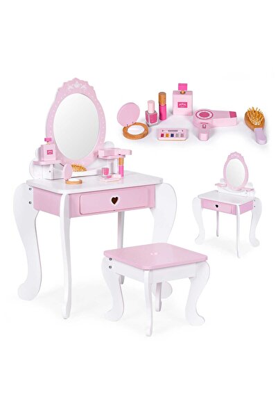 Ecotoys masă de toaletă, lemn, 7 accesorii, roz KID004263