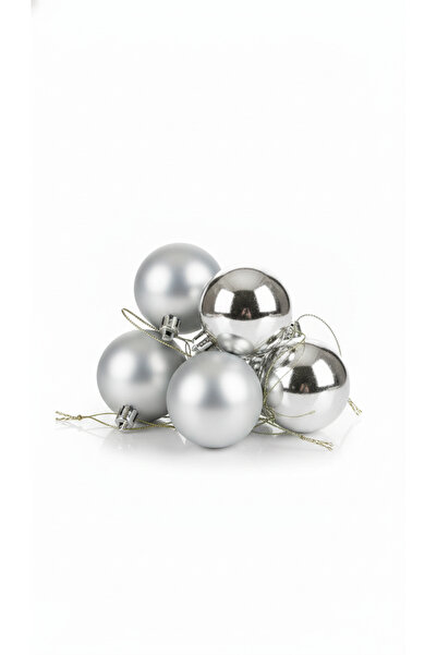 Omelas Yılbaşı Çam Ağacı Süsü Top Yılbaşı Topu Mat ve Parlak Gümüş 6'lı Paket...