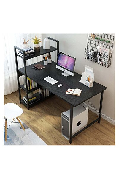 AGD مكتب دراسة مع وحدة رفوف تخزين بأربعة مستويات - أسود عصري