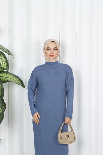 NİSUM MODA Diamond Patterned Knitwear Dress