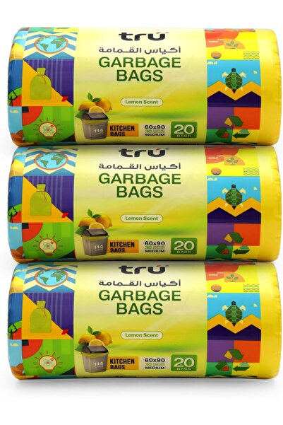 Tru ® أكياس قمامة برائحة الليمون، لفة مضغوطة، 60 × 90 سم، 30 جالونًا (60 كيسًا)