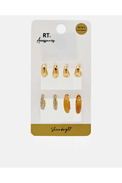 REDTAG أقراط نسائية مرصعة بالذهب (عبوة من 4 قطع)