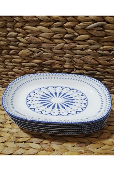 Güral Porcelain Digital 3 Pieces 24 cm Salad, Presentation, Boat Plate (1 Piece Napoli Knife as a Gift)