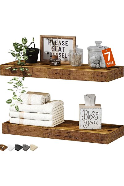QEEIG Floating Wall Shelves for Bathroom/Bedroom, 16in (Set of 2) Rustic Brown