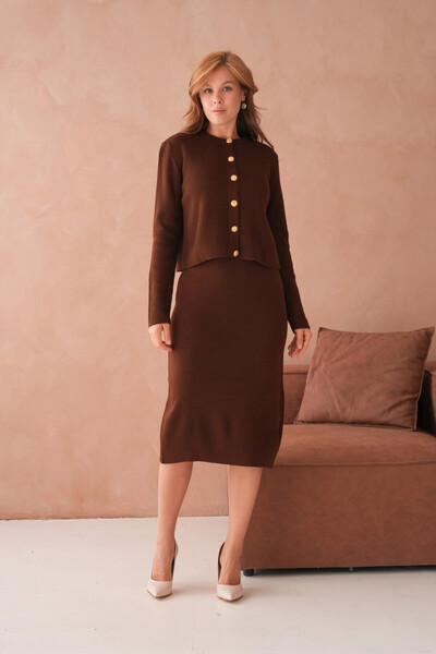 Park Karon Women's Crew Neck Button Detail Textured Jacket Dress Two-Piece Knitwear Set